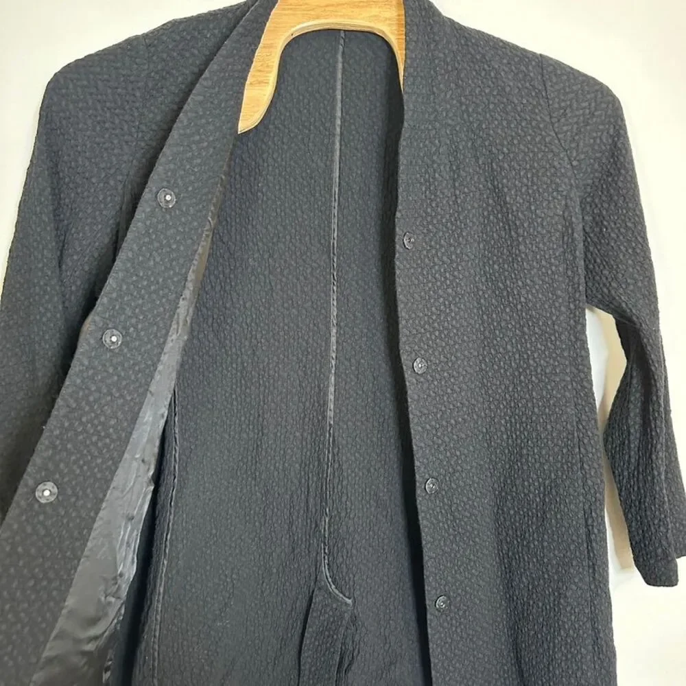 Eileen Fisher Black Textured Knit Long Blazer‎ Jacket Professional Office Wear M